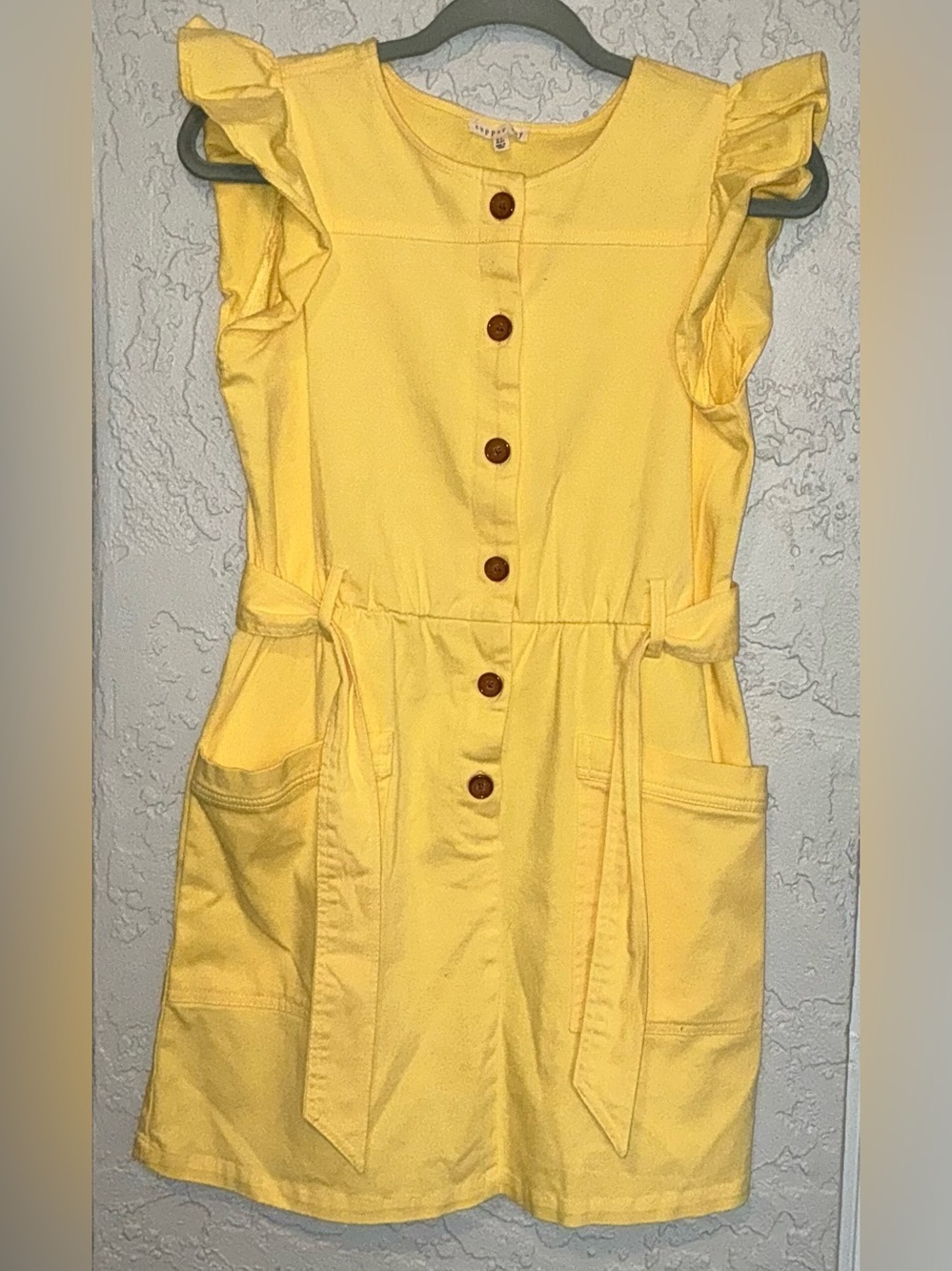 Copper Key Big Girls Ruffle Sleeve Yellow Button-Front Dress with Pockets & Belt
